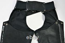 Vintage usa womens harley davidson leather chaps M black bar shield zip lined