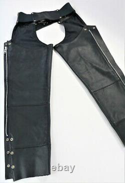 Vintage usa womens harley davidson leather chaps S black bar shield zip lined