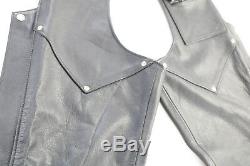 Vintage usa womens harley davidson leather chaps m black bar shield zip debossed