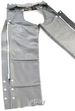 Vintage usa womens harley davidson leather chaps m black bar shield zip debossed