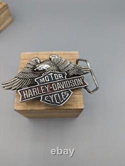 Vtg 1980s Harley Davidson Motorcycle Belt Buckle Bar & Shield With Eagle