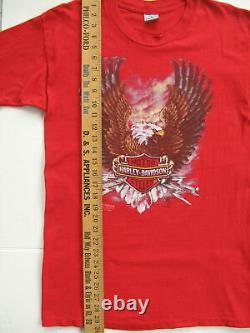 Vtg 1989 Harley Davidson T-Shirt 3D Emblem Size M Red Eagle Bar Shield Cleveland