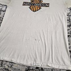 Vtg 70s Harley-Davidson Russell Athletic Ringer T-Shirt L Bar Shield Logo Biker