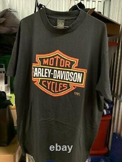 Vtg Harley Davidson Bar & Shield 3D Emblem Shirt Lightning Travis Scott Flame