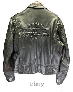 Vtg Harley-Davidson Black Leather Riding Jacket Bar and Shield Logo Mens L USA