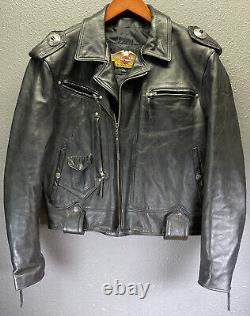 Vtg Harley-Davidson Black Leather Riding Jacket Bar and Shield Logo Mens L USA