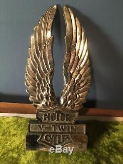 Vtg Harley Gold Tone Bar Shield V-Twin Eagle Wings Insert Medallion Sissy Bar
