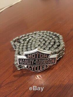 Vtg & Rare Harley Davidson Chrome Primary Chain Belt Biker sz 40 Bar & Shield