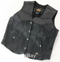 Vtg womens harley davidson leather vest XL black Basic Skins snap bar shield nwt