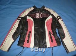 Womens HARLEY DAVIDSON RIDGEWAY Pink Bar & Shield Distressed Leather Jacket Sz L