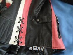 Womens HARLEY DAVIDSON RIDGEWAY Pink Bar & Shield Distressed Leather Jacket Sz L