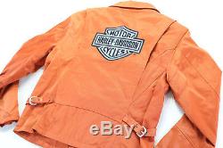 Womens harley davidson jacket L cotton nylon orange zip up reflective bar shield