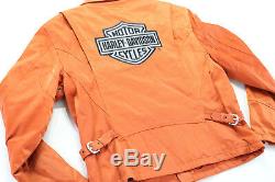 Womens harley davidson jacket L cotton nylon orange zip up reflective bar shield