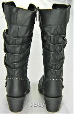 Womens harley davidson leather boots 7 black Jana D83562 pull on zip bar shield