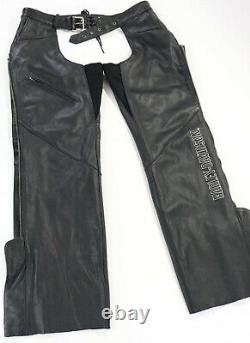 Womens harley davidson leather chaps M black Deluxe 98097-06VW lined bar shield