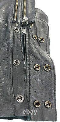 Womens harley davidson leather chaps M black Deluxe 98097-06VW lined bar shield