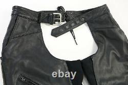 Womens harley davidson leather chaps XL black Deluxe lined bar shield soft zip