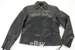 Womens harley davidson leather jacket L black 97015-04VW zip bar shield lace up