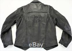 Womens harley davidson leather jacket L black bar shield zip snap v-cut soft