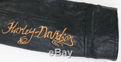 Womens harley davidson leather jacket L black orange 97022-10VW zip bar shield