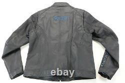 Womens harley davidson leather jacket M black blue bar shield embroidered zip