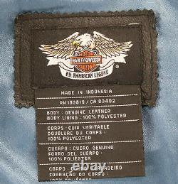 Womens harley davidson leather jacket M black blue bar shield embroidered zip