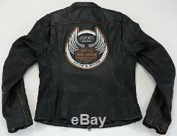 Womens harley davidson leather jacket M black copper 105th 97105-08VW bar shield
