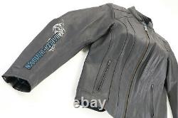 Womens harley davidson leather jacket XL black blue bar shield embroidered zip