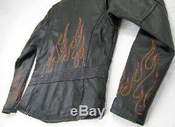 Womens harley davidson leather jacket s black flames zip bar shield cafe snap