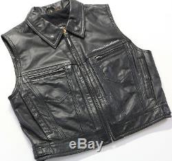 Womens harley davidson leather jacket vest L black zip up sleeveless bar shield