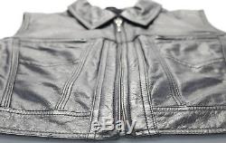 Womens harley davidson leather jacket vest L black zip up sleeveless bar shield