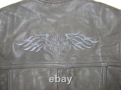 Womens harley davidson leather vest shirt jacket L black bar shield snap up USA