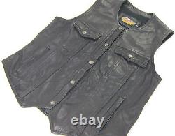 Womens harley davidson leather vest shirt jacket L black bar shield snap up USA