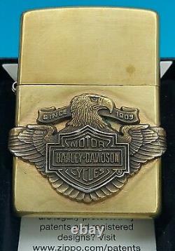 Zippo Harley Davidson Lighter Brass Vintage 2000 Winged Bar & Shield Eagle Head