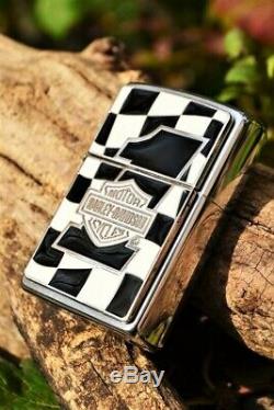 Zippo Lighter Harley Davidson Checkered Flag European AMF #1 Bar Shield