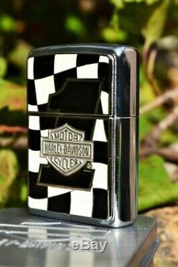 Zippo Lighter Harley Davidson Checkered Flag European AMF #1 Bar Shield