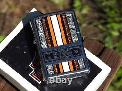 Zippo Lighter Harley Davidson Racing H-D Orange Bar and Shield # 24767