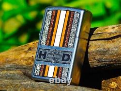 Zippo Lighter Harley Davidson Racing H-D Orange Bar and Shield # 24767