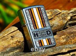 Zippo Lighter Harley Davidson Racing H-D Orange Bar and Shield # 24767