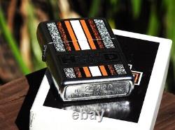 Zippo Lighter Harley Davidson Racing H-D Orange Bar and Shield # 24767