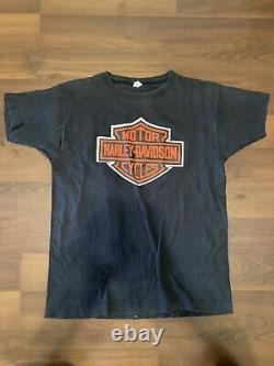 70s Harley Davidson Classic Shield Logo T-shirt Sz L Champion Blue Bar Tag