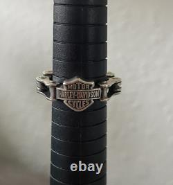 Bague de chaîne de vélo vintage Harley Davidson 925 SS MOD Bar & Shield Logo Taille 7