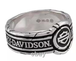 Bague en argent sterling avec sceau de cire Harley Davidson Bar & Shield pour hommes HDR0545