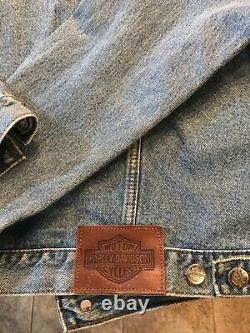 Bar Brodé Harley-davidson Et Veste En Denim De Bouclier Lrg 100 % Coton, Bleu