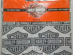 Biker Blanc Harley Davidson Bar & Shield Logo Ensemble De Feuille De Lit Tissu De Courtepointe