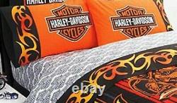 Biker Blanc Harley Davidson Bar & Shield Logo Ensemble De Feuille De Lit Tissu De Courtepointe