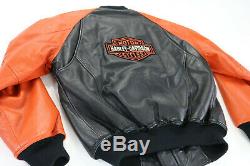 Blouson En Cuir Harley Davidson S M Bouclier Bar Noir Orange Taille Extensible