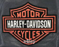 Blouson En Cuir Harley Davidson S M Bouclier Bar Noir Orange Taille Extensible