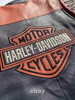 Blouson en cuir Harley Davidson pour homme l Noir Orange Perforé Bar Shield Par