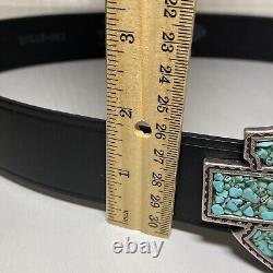 Boucle de ceinture avec logo Bar & Shield en pierres turquoise Harley Davidson et ceinture noire taille 34
